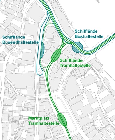 Geplante Haltestellen der ab 2029 vorgesehenen geplanten Erneuerung Schifflände_Marktplatz