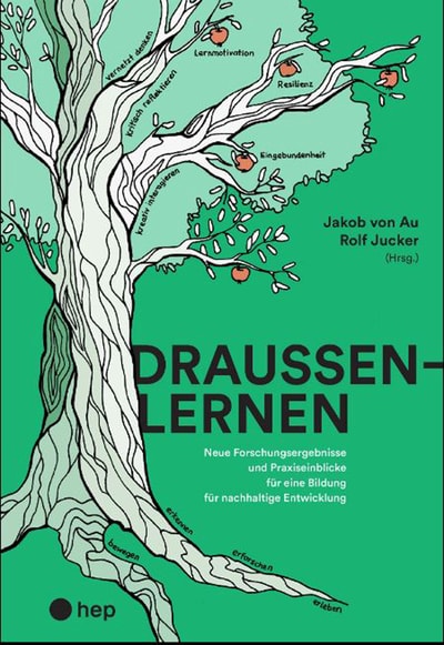 Baumillustration auf grünem Cover von 'Draussen Lernen'.