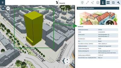 Abfrage der Sachinformationen zu einem 3D-Gebäude.