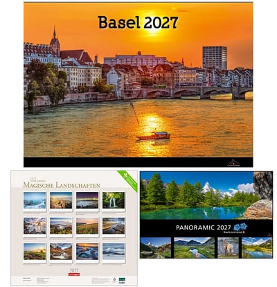 Bilder von drei verschiedenen Kalendern (Basel, Magische Landschaften und Panoramic)