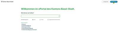 Startseite des ePortals Kanton Basel-Stadt mit Suchfeld.