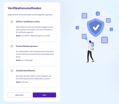 Benutzeroberfläche zur Auswahl einer Identifikationsmethode.