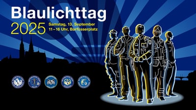 Blaulichttag 2025 mit Silhouetten von Rettungskräften