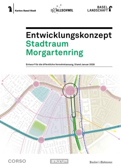 Deckblatt des Entwicklungskonzepts Stadtraum Morgartenring mit Karte.